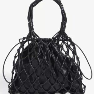 NEW NANUSHKA Naiya Net Macrame Fisherman Woven Black Faux Leather Bag